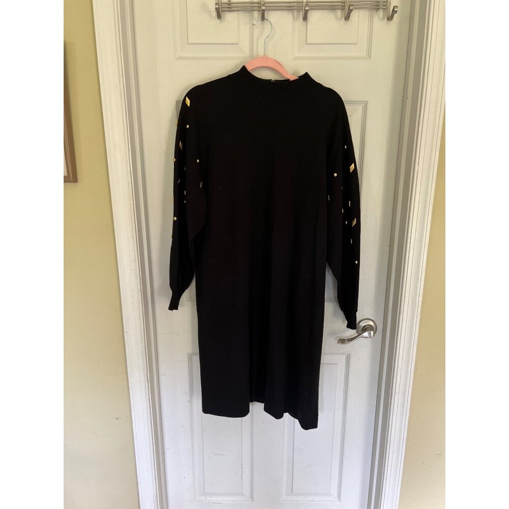 Vintage 80's Arthur Kohler Black Long Sleeve Knee Length Wool Blend Dress Size 1